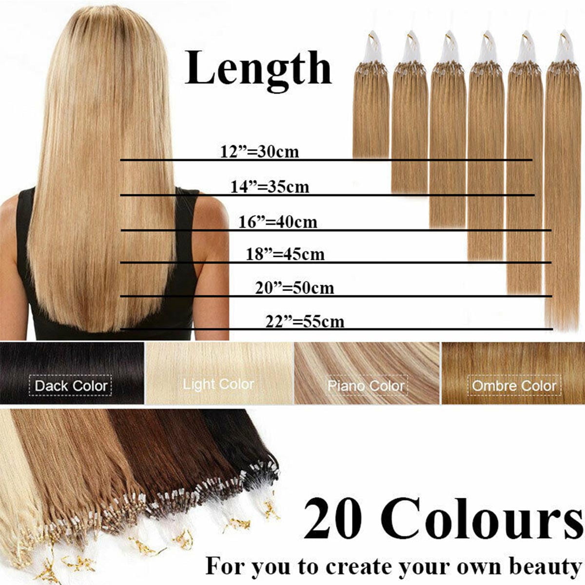 SEGO Micro Loop Thick Real Remy Human Hair Extensions Invisible Band Micro Ring Beads Hair 100 Strands Black Hair Extensions