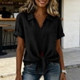 thumbnail image 5 of QIYAGBSA Short Sleeve Top for Women Collared V Neck Tie Front Relaxed Fit Solid Color Casual Summer (Black 2XL), 5 of 6