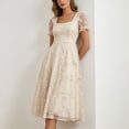 thumbnail image 5 of NTACZA Dresses for Women 2026 Wedding Guest Dresses Midi Dressy Square Neckline A-Line Mesh Embroidered Beige L, 5 of 7