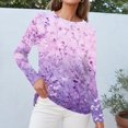 thumbnail image 5 of WTOBBY Women's Casual Floral Print Round Neck Long Sleeve T-shirt Top Fashion Wear Comfortable Soft Fabric Breathable Material Daily Outfit Stretch Fit for Versatile Use,Light Purple 2XL, 5 of 5