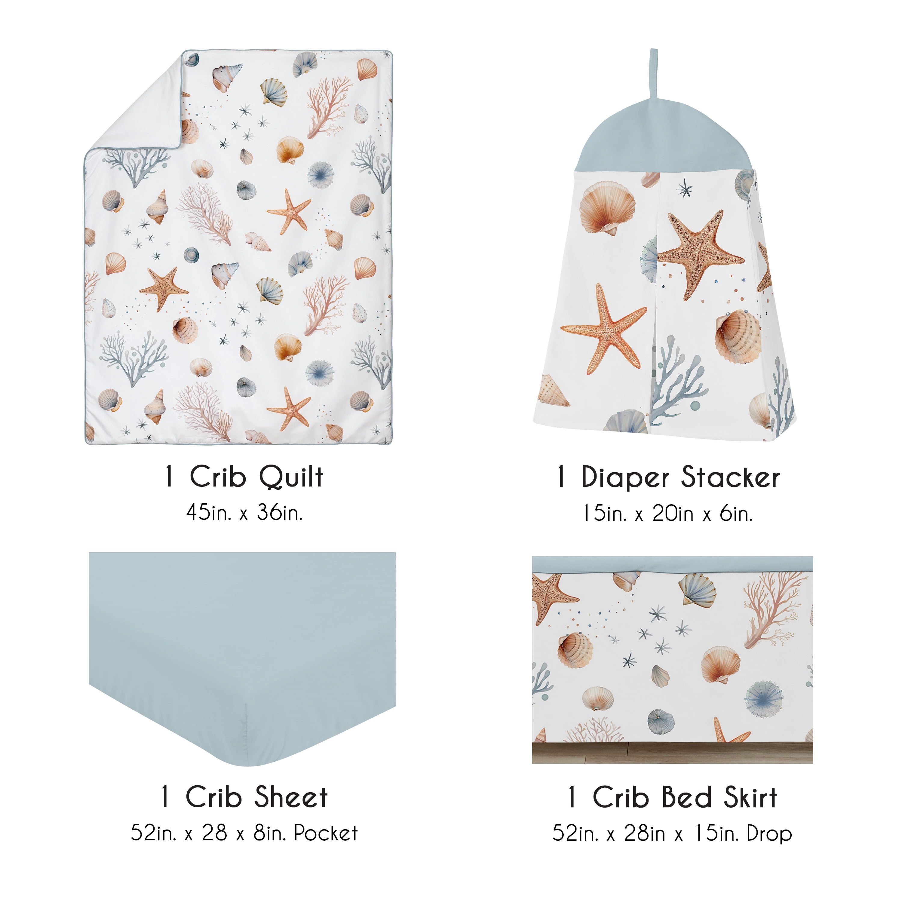 Sweet Jojo Designs Seashells Boy, Girl, Unisex/Gender Neutral Crib Bedding Set 4 Piece