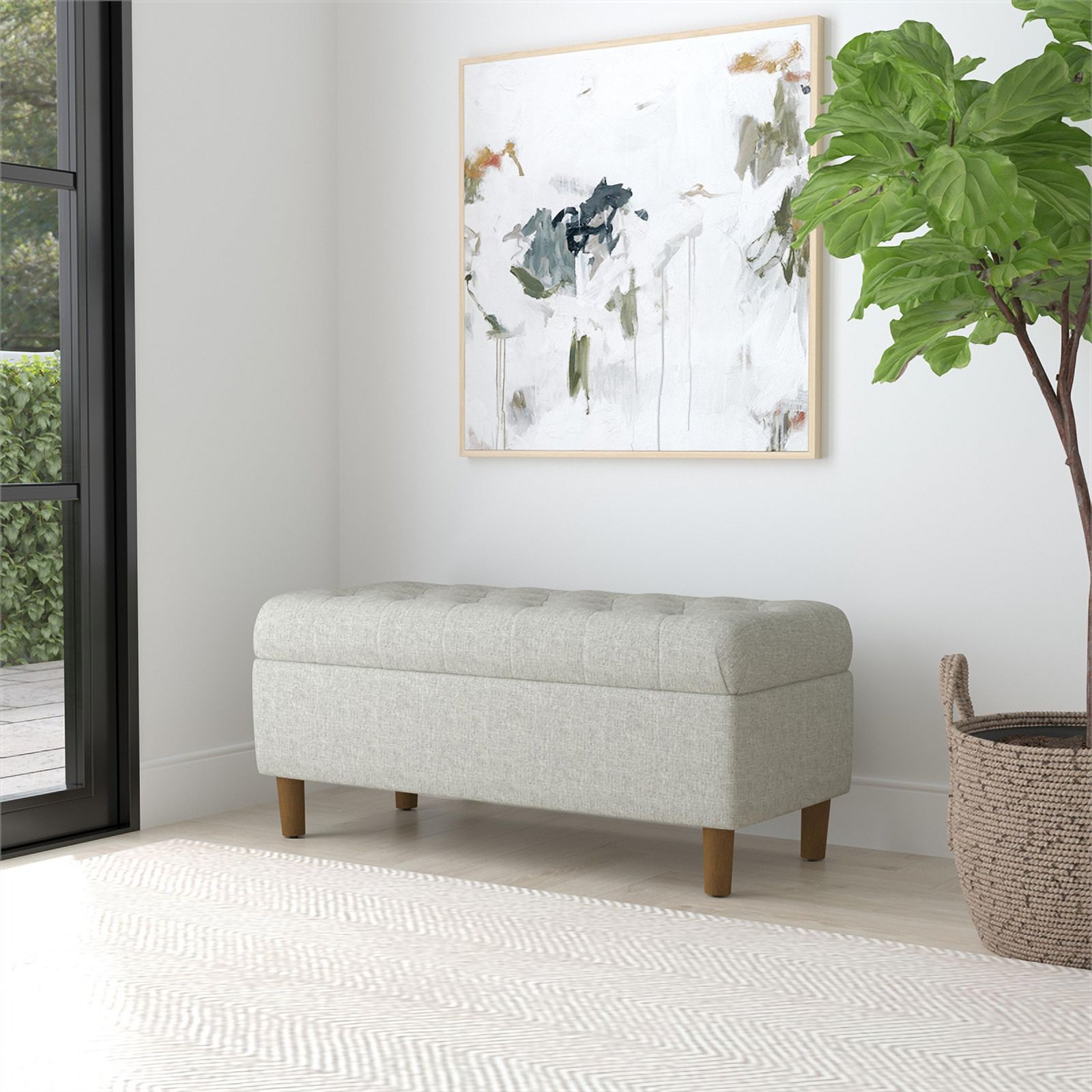HomePop Button Tufted Storage Bench, Gray photo 2