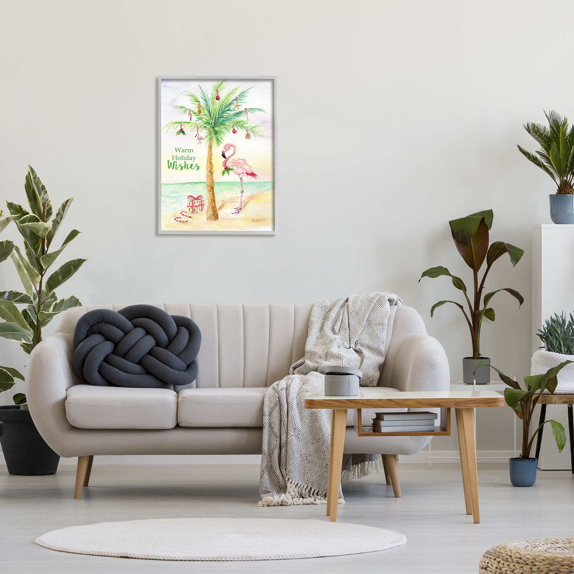 Stupell Industries Tropical Flamingo Christmas Nautical Palm Tree, 24 x 30,Design by Melissa Hyatt LLC