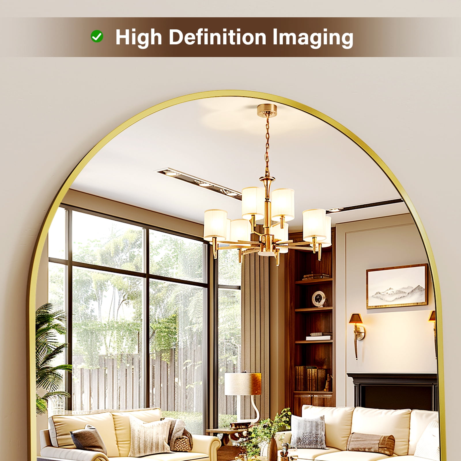 Anyrose 57.5"x 19" Arched Full Length Floor Mirror Wall-Mounted Mirror with Metal Frame, Gold