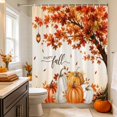thumbnail image 6 of Happy Fall Shower Curtains for Bathroom, Maple Tree Orange Pumpkins Thanksgiving Rustic Waterproof Fabric Shower Curtain, Decorative Bathroom Curtain for Bathtub, 72"x72", No Hooks Included, 6 of 9