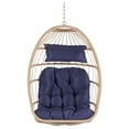 thumbnail image 5 of Indoor Outdoor Swing Egg Chair without Stand, Patio Wicker Hanging Chair with Cushion and Pillow, All Weather Foldable Hammock Chair, for Indoor Outdoor Bedroom Patio Garden, Dark Blue, 5 of 9