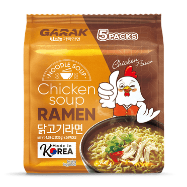 GARAK Chicken Soup Ramen, Korean authentic instant noodle, mild soup noodle 1 Bag with 5 Pack