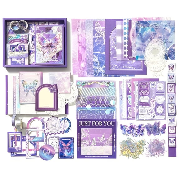 Aesthetic Decorative Craft Paper Set, Suitable for Beginners, Including 162 Butterfly Stickers, Scrapbooking Materials and Diary Tape