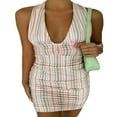 thumbnail image 1 of Women‘s Summer Halter Deep V-Neck Hollow Out Bodycon Club Mini Dress, 1 of 6