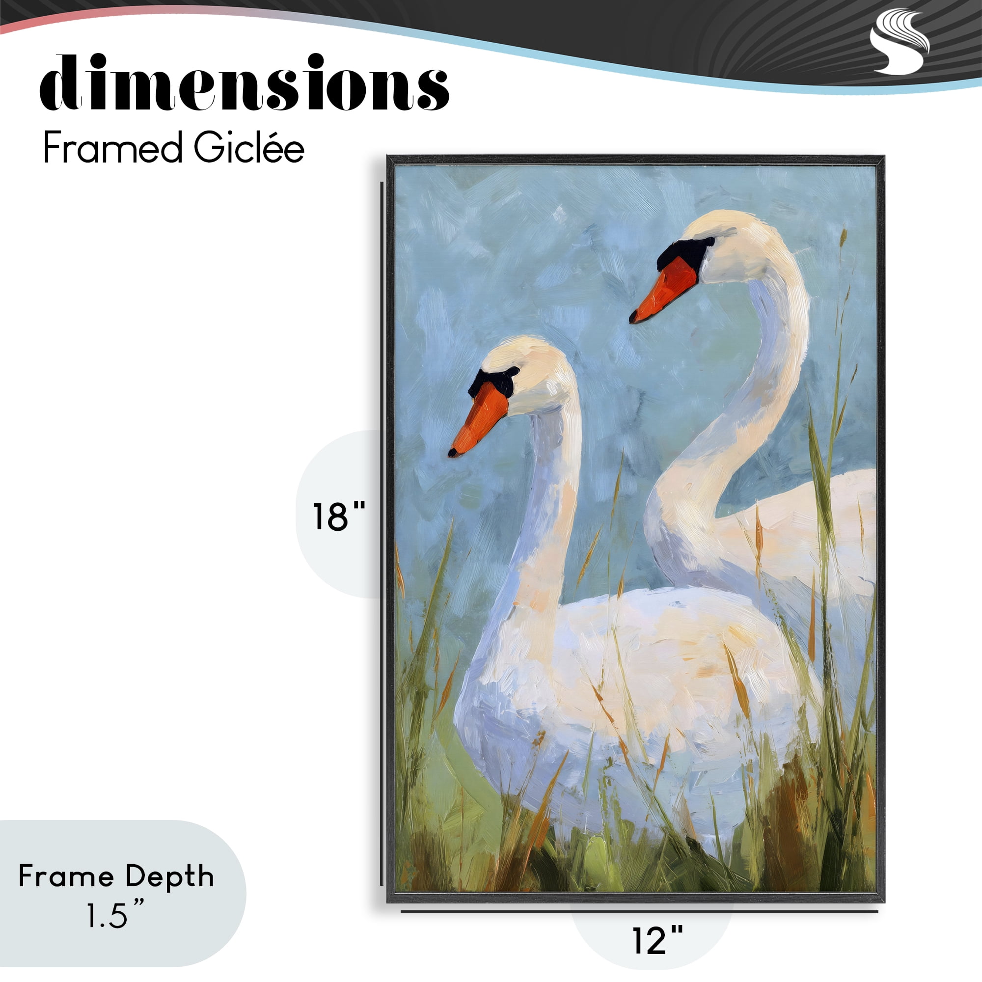 Stupell Industries Long Necks Swan Pear Black Framed Giclee Art, design by Petal Prints Design