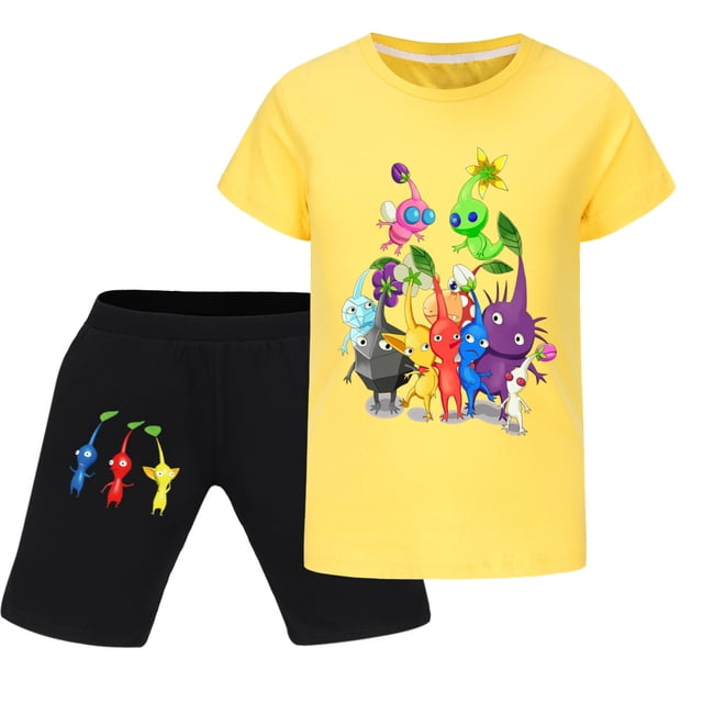 Pikmin Wiki Ensemble à Manches Courtes pour Enfants, Ensemble Mode en Coton à Col Rond avec Shorts à Manches Courtes, Convient aux Enfants de 6 à 13 Ans