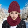 thumbnail image 2 of PMVFHDE Winter Hat and Scarf Set for Women Knitted Thickened Warm Two Piece Solid Color Soft Woven Design for Cold Weather Red, 2 of 6
