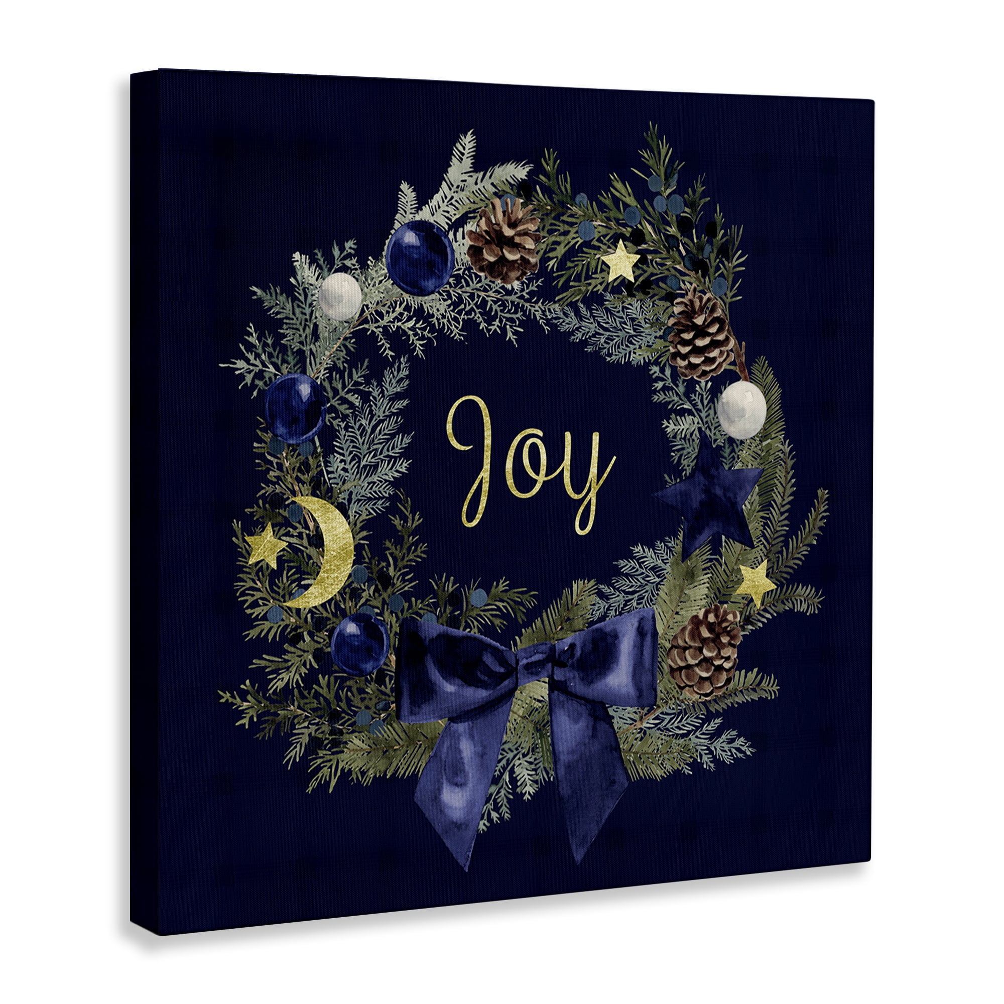 Stupell Industries Joy Holiday Wreath Holiday Painting Gallery Wrapped Canvas Art Print Wall Art, 17 x 17