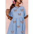 thumbnail image 4 of Women's Sky Blue Star and Stripes Sequin Bow Patched Babydoll Dress - [ZhiHiMeRi] | (US 12-14)L, 4 of 7