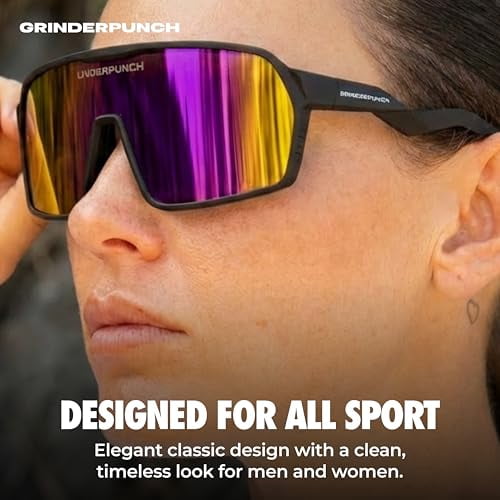 grinderPUNCH Polarized Sports Sunglasses Cycling Baseball Running Ski Softball Fishing Pickleball Glasses Men Women - Purple Vivid
