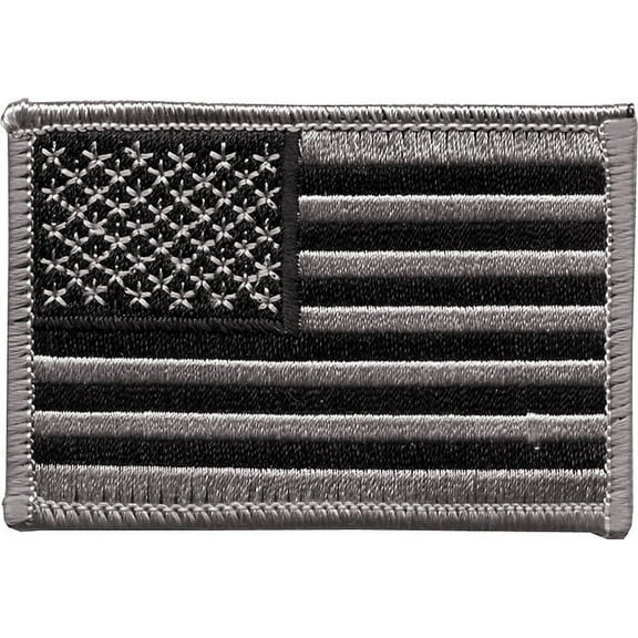 Black Silver - US Flag Sew On Patch