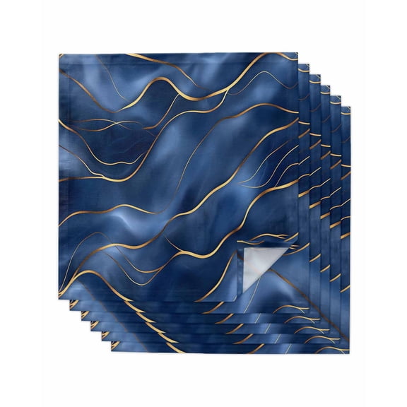 Navy Blue Marble Cloth Napkins Washable Set of 6, Abstract Modern Golden Geometric Reusable Dinner Table Napkins Cloth Bulk for Weddings Kitchen Restaurants Hotel Events Parties 20 x 20 Inch