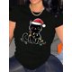 thumbnail image 1 of Camiseta informal con estampado navideño de gato para mujer, de algodón, cuello redondo, estampado festivo, tejido de punto de elasticidad media, ajuste cómodo para cualquier temporada, ideal para dep, 1 of 7