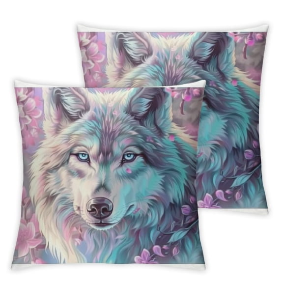 Snow Wolf Pillow Covers for Sofa Couch Chair Watercolor Pink Flowers Throw Pillow Covers Wild Nature Animal Outdoor Pillow Cover Luxury Pastel Cushion Cover 0"