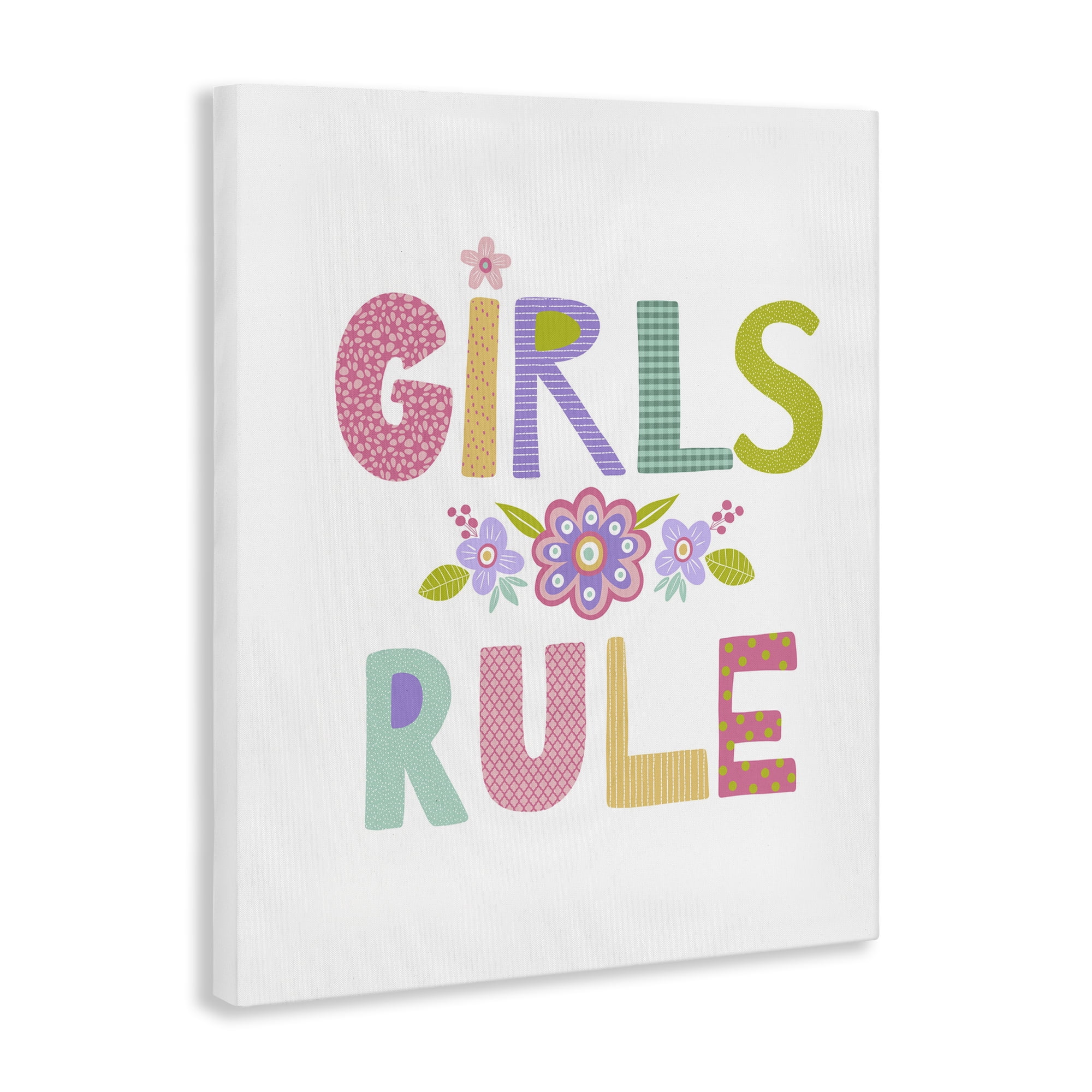 Stupell Industries Girls Rule with Flowers Botanical & Floral Painting Gallery Wrapped Canvas Art Print Wall Art, 16 x 20