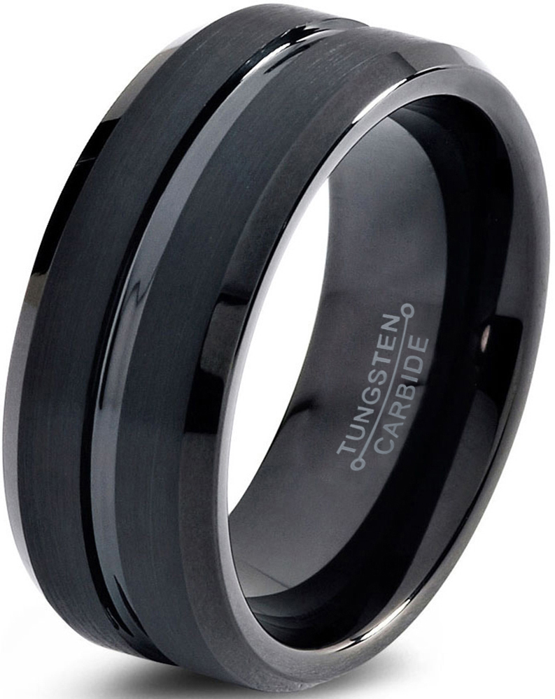 Charming Jewelers Black Tungsten Wedding Band Ring 8 or 10mm for Men Women Comfort Fit Black ...