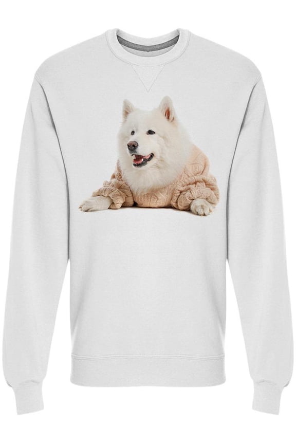 Cute Samoyed Dog In Warm Sweater Sweatshirt Men -Image by Shutterstock, Male Medium