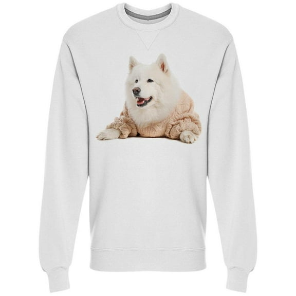 Cute Samoyed Dog In Warm Sweater Sweatshirt Men -Image by Shutterstock, Male Small