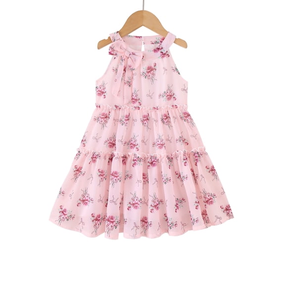 Kids Girls Clothes Big Girl Floral Dress 7Y Girls Summer Dress 8Y Girls Sleeveless Halter Dress Pink