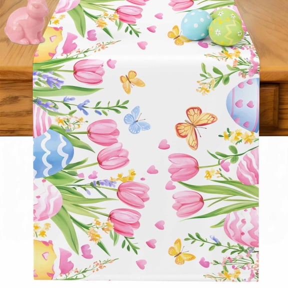 Pink Spring Floral Easter Table Runner 90 Inches Long for Kitchen Dining, Watercolor Tulip Flower Dresser Scarf Farmhouse, Dining Table Decorations for Wedding/Parties, 13 x 90 In