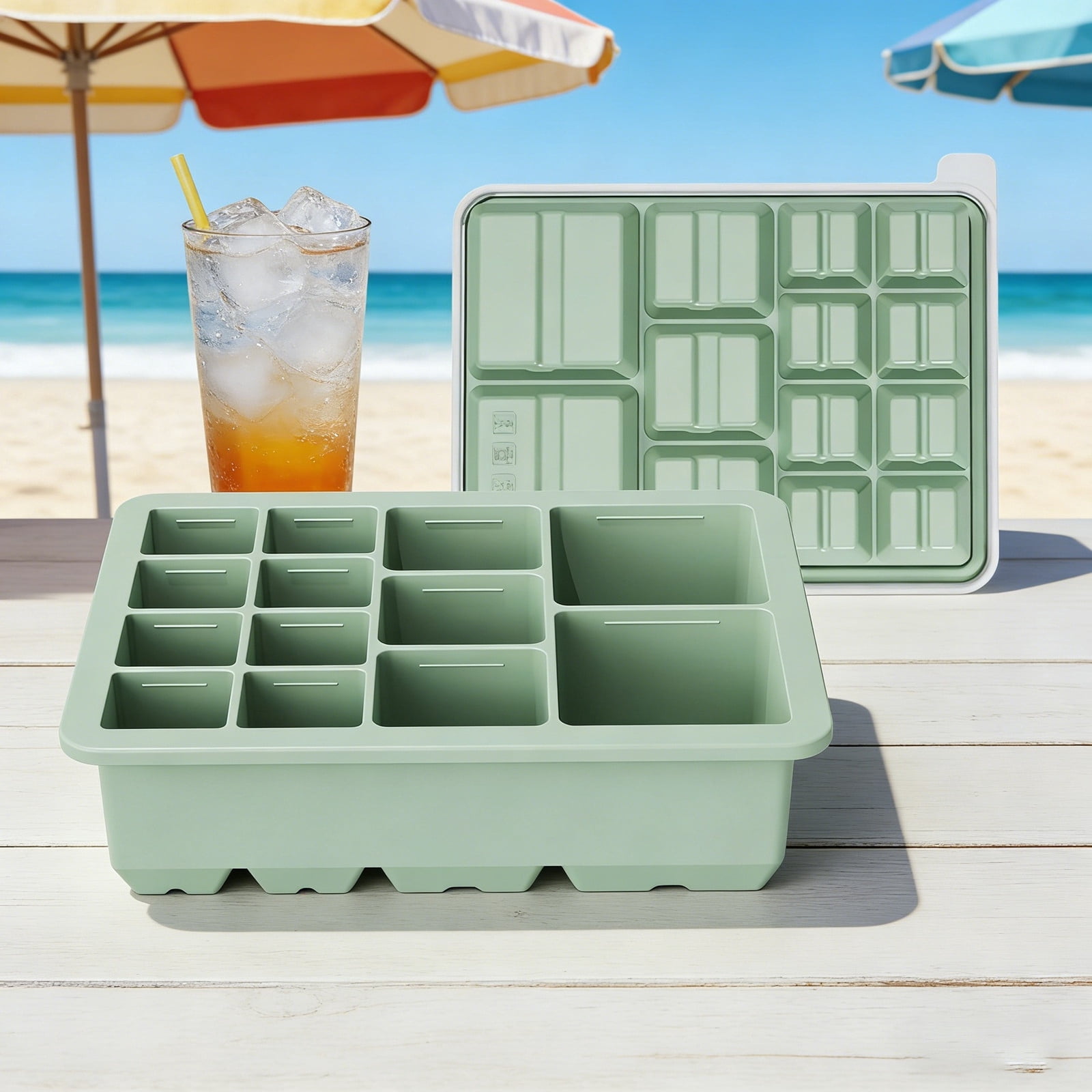 UJMNHYGT Silicone Ice Cube Trays Easy Release, 13 Different Cube Flexible Ice Cube Molds with Lid, Reusable Freezer Stackable Ice Maker for