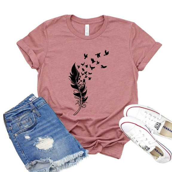 Feather Bird T-shirt Summer Shirt Women's Valentine Gift Weekend Tshirt Boho Shirts Free Spirit Tee