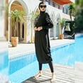thumbnail image 5 of IBTOM CASTLE Muslim Swimsuits for Women Modest Islamic Arabic Swimwear Burkini Full Cover Hijab Top Pants Swimming Cap Bathing Suits L Black - Ruched Hem, 5 of 8