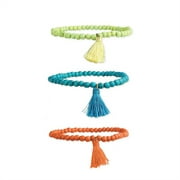 Zad Jewelry Beaded Stretch Bracelets w Tassel Set of 3, Orange/Lime/Aqua