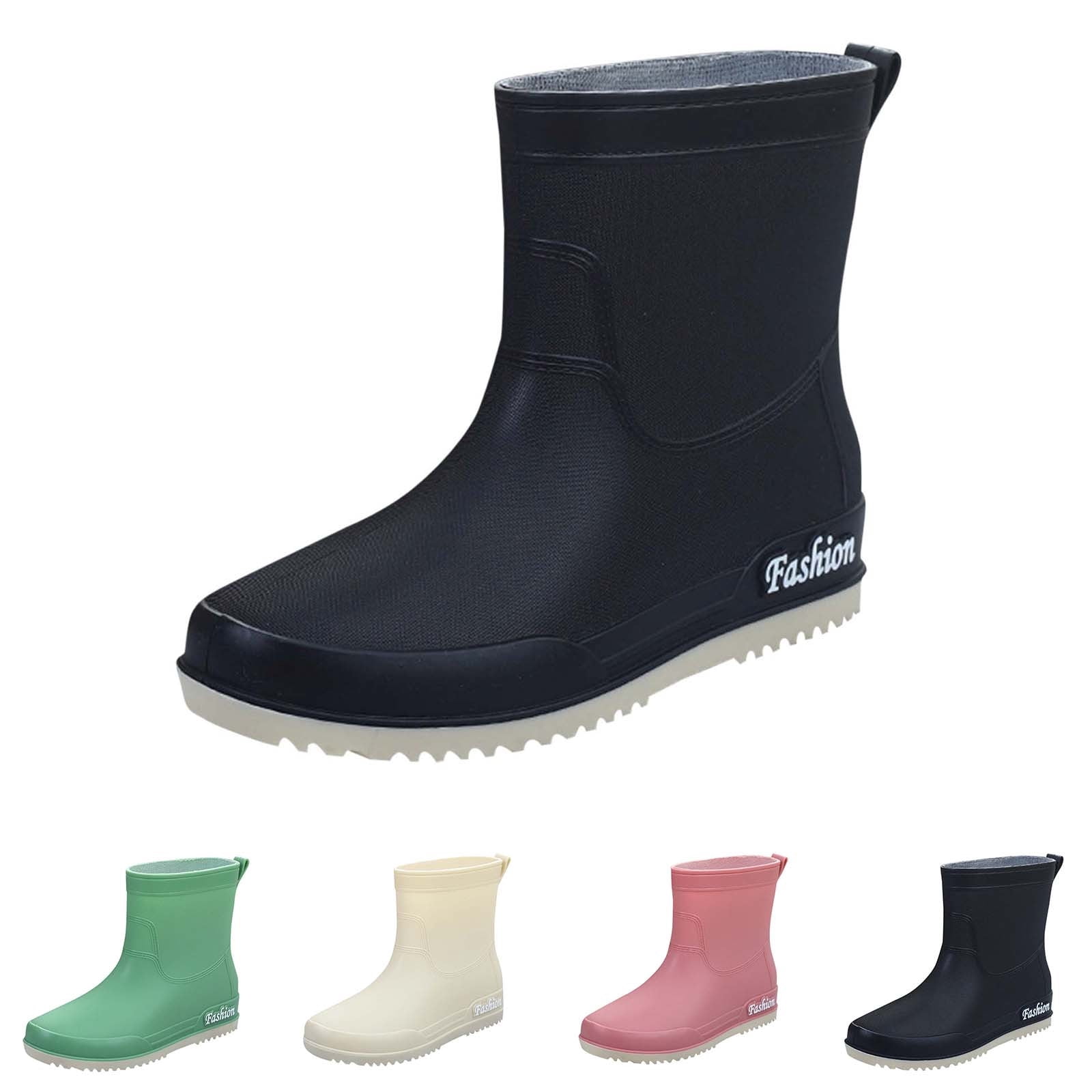 Tawop Slip On Shoes Women Water Shoes Slip Resistant Waterproof Boots Buckle Rain Shoes Pink Size 7