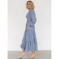 thumbnail image 2 of Women Elegant Square Neck Long Sleeve Ruffle Spring Fall High Waist Skinny Pleated Maxi Dress with Pockets Light Blue S, 2 of 8