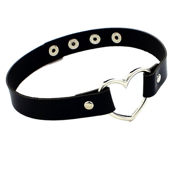 CILENON Punk Leather Neck Chain Collar Heart Love Jewelry Female Neck Clavicle Chain (Black,One Size)