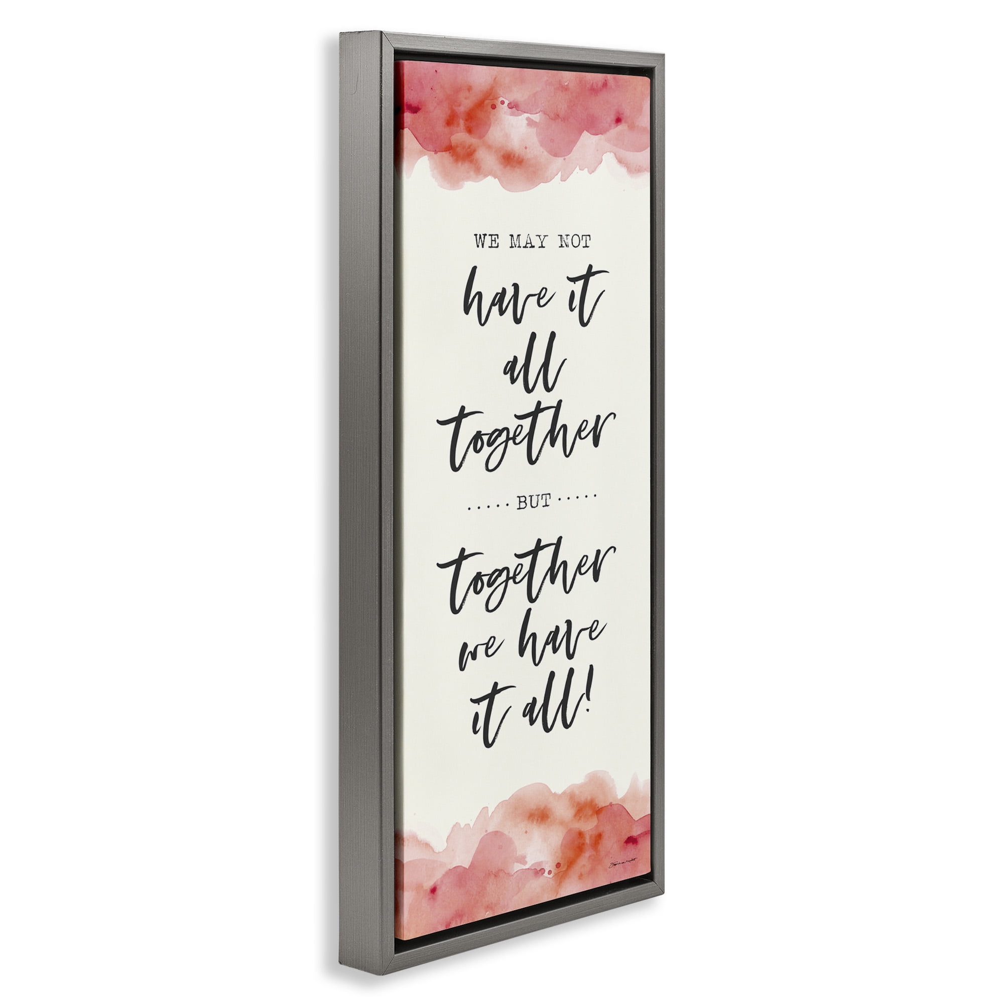 Stupell Industries Romantic Phrase with Blush Watercolor Inspirational Painting Gray Floater Framed Canvas Art Print Wall Art, 15 x 31