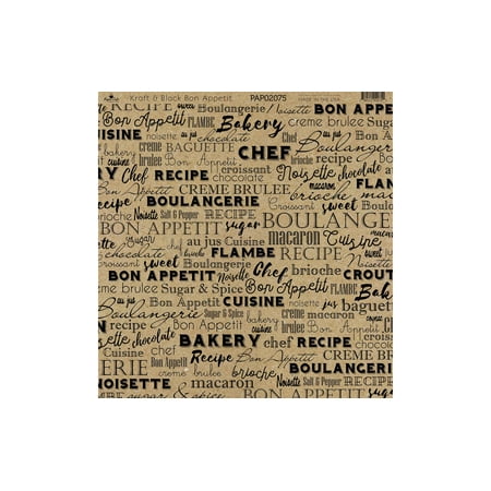 UPC: 0740512020751 | Paper Cafe Cardstock 12 x 12  Kraft & Black Bon Appetit 15pc