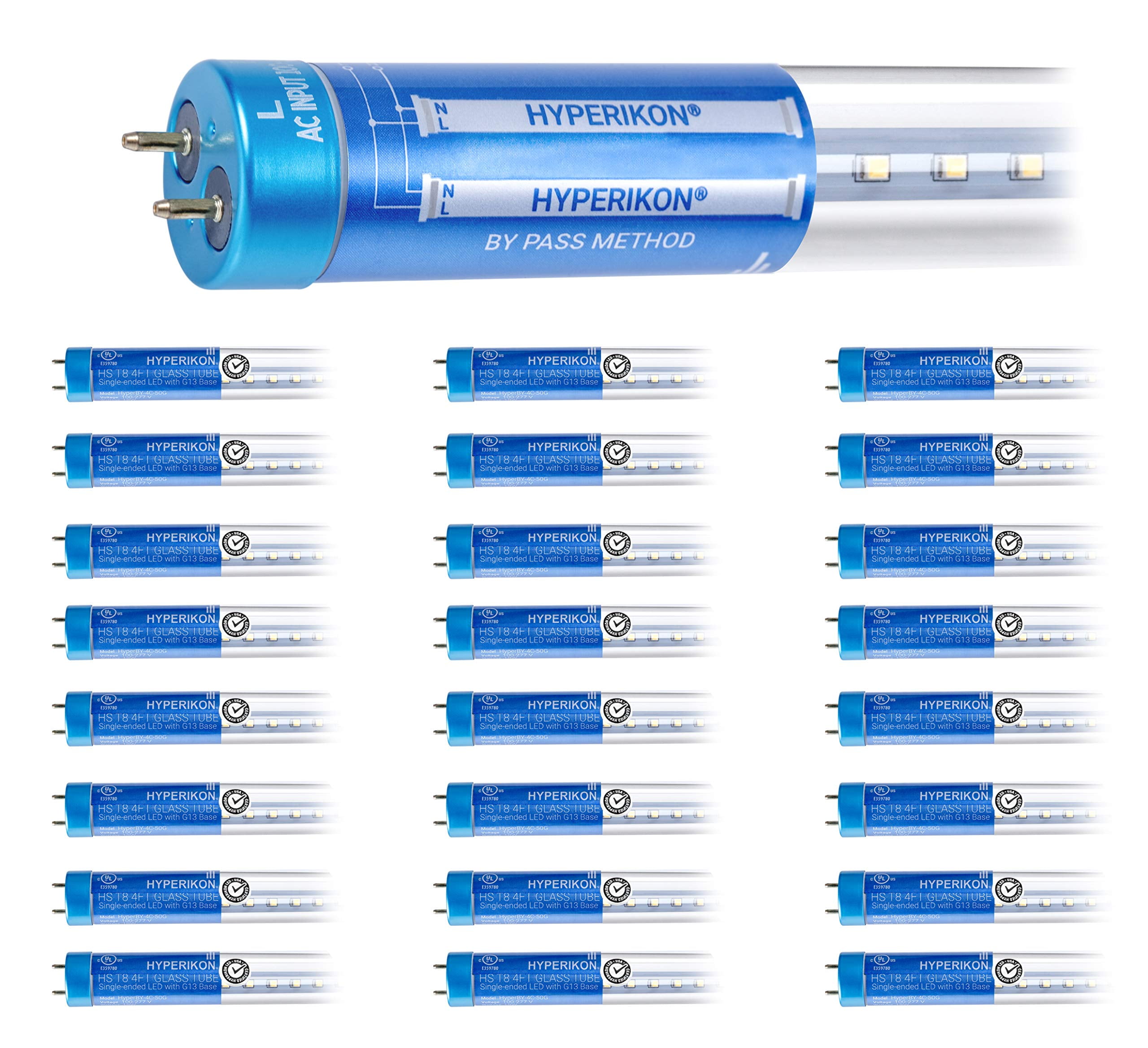 Hyperikon T8 4 Foot LED Tube, 40 Watt Replacement (18W) Glass T10 T12 Light Bulbs, Cl...