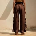 thumbnail image 6 of Mifsaly Womens Casual Pants Elastic Waist Drawstring Wide Leg Trousers Ruffle Trim Lightweight Breathable Summer Vacation Lounge Everyday Clothes with Pockets Brown,S, 6 of 8