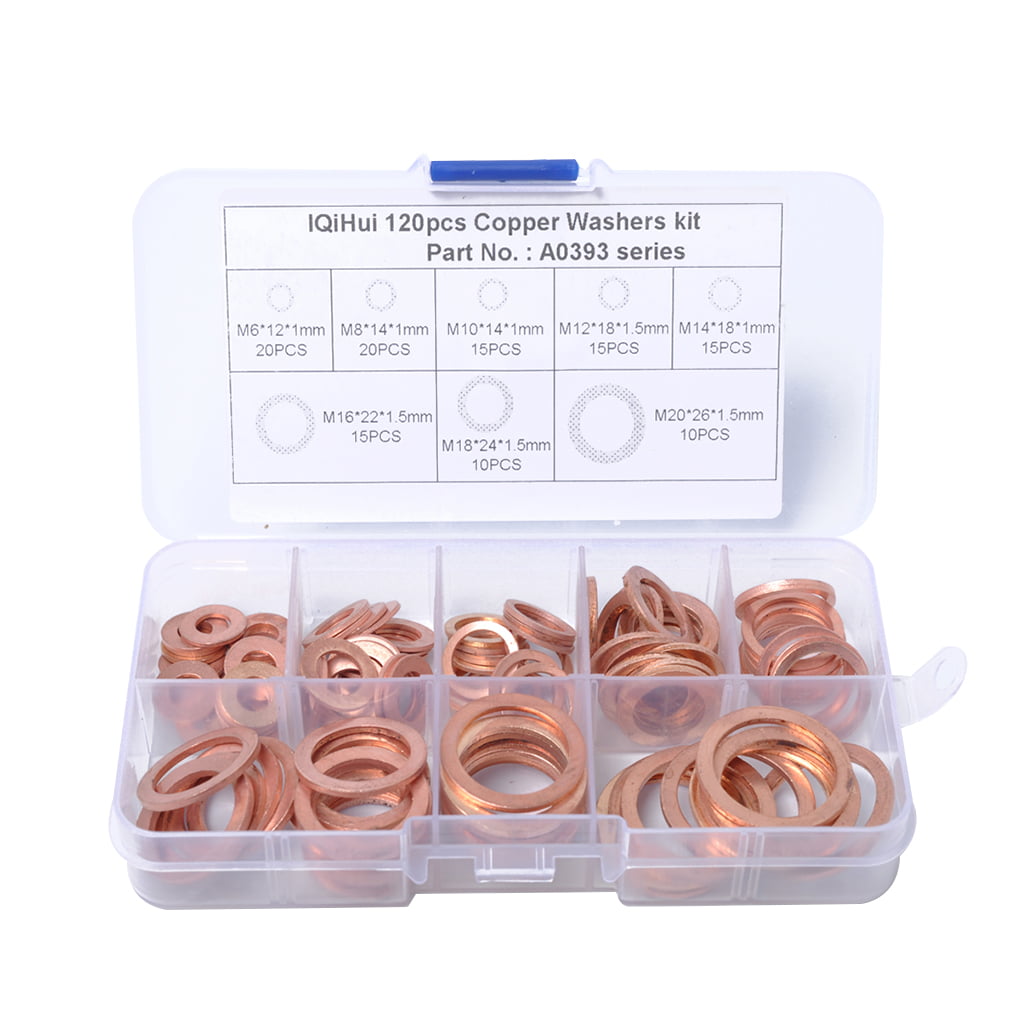 Boxed Solid Copper Crush Washers Seal Sealing Flat O-Ring Gaskets Assortment Kit 