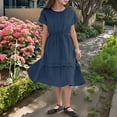 thumbnail image 4 of Kid Girl Dress Short Sleeve A-Line Tiered Swing Cute Navy Dress For Girls Birthday Girl Dress Fancy Dress, 4 of 6