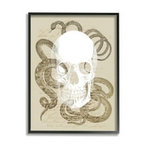 Stupell Industries Skull & Snake Vintage Script Animals & Insects Painting Black Framed Art Print Wall Art, 24 x 30