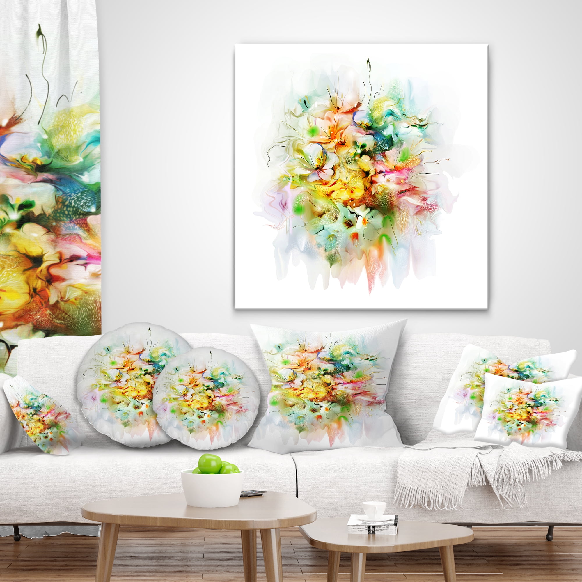 Designart Yellow Watercolor Flowers - Floral Throw Pillow - 18x18