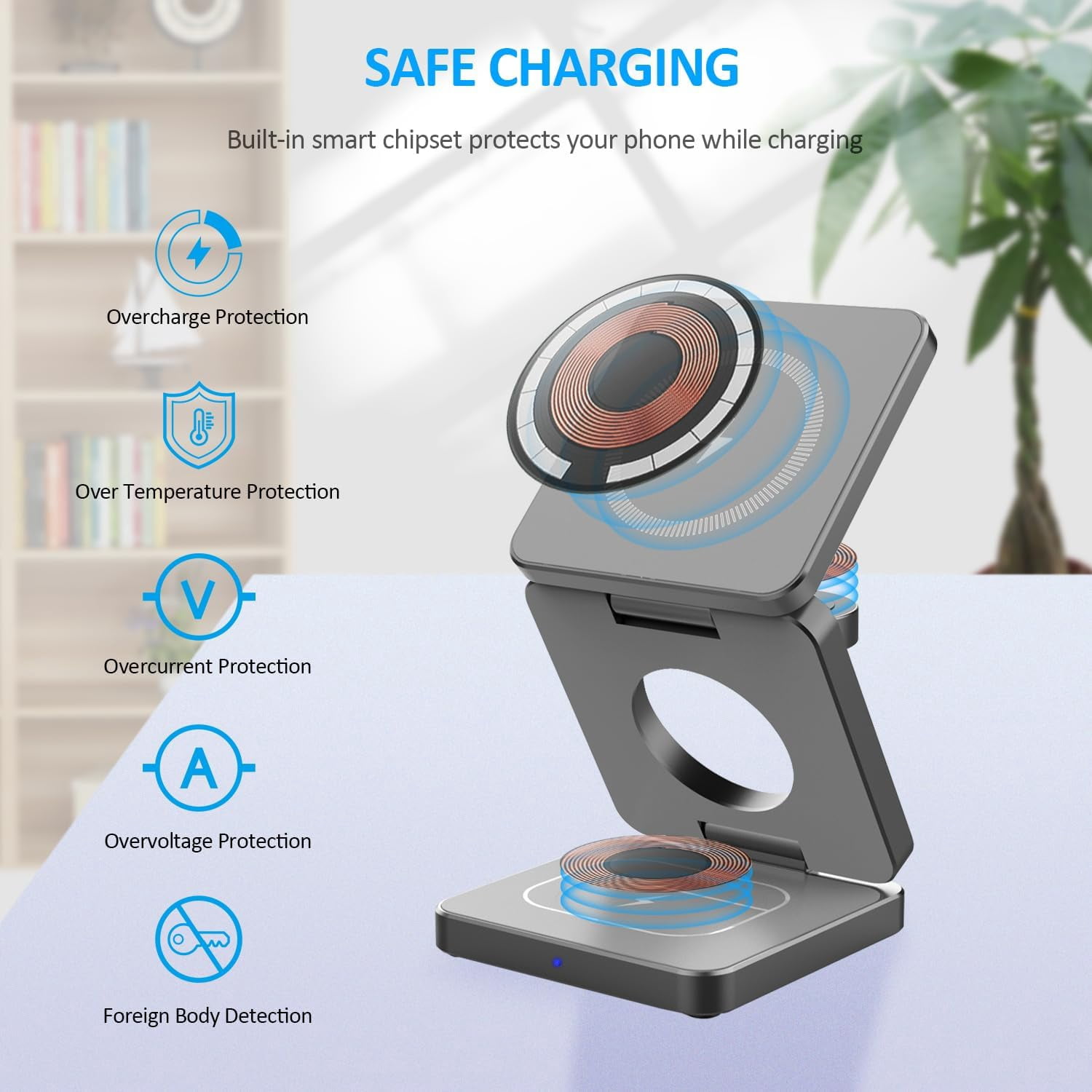 YXELECT 3 in 1 Magnetic Wireless Charger Compatible for iOS Phones/Earbus/Watches,Charging Station for All Smartphones,Smartwatches & Earbuds,Portable Travel for Multiple Devices