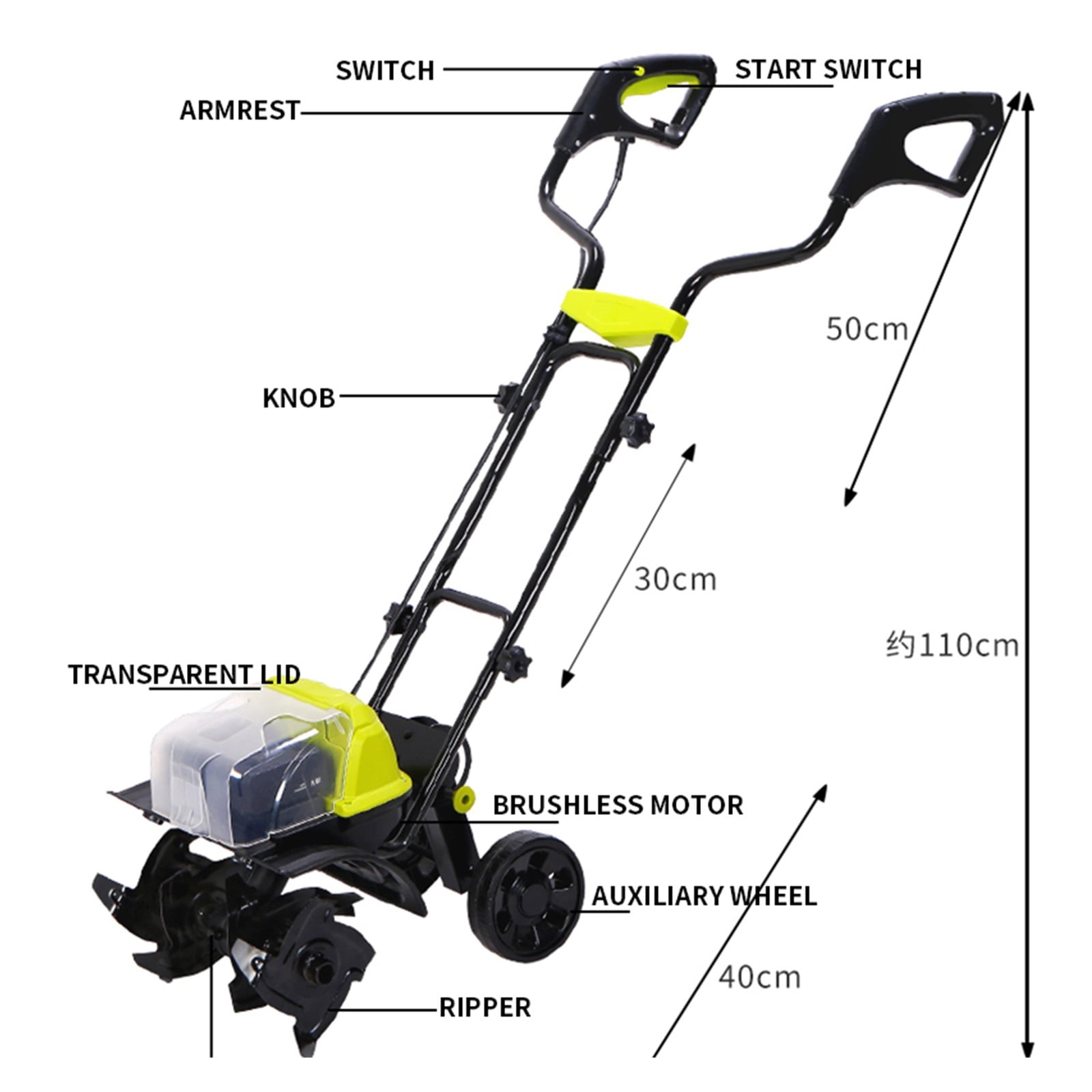 2400W Electric Small Soil Ripper Tiller 40V Brushless Plowing Machine Household Garden Vegetable Plot Greenhouse Orchard ,2 IN 1 Trimmer & Edger