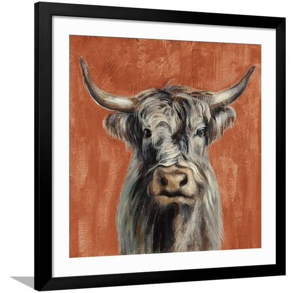 Art.com Highland Cow on Terracotta Art Print by Silvia Vassileva, Black Frame Wall Art, 38" x 38"