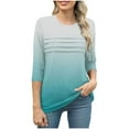 thumbnail image 4 of Njagoc3 Womens Crew Neck 3/4 Sleeve Shirt, Ombre Color Print Loose Fit Top, Vibrant for Summer Music Festivals, 4 of 6