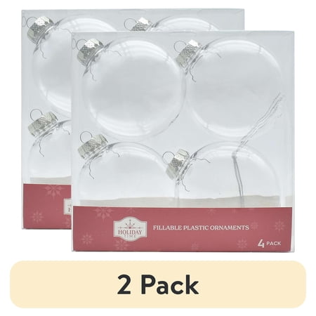 (2 pack) Holiday Time 4pc Christmas Clear PET Disc with Lid Ornament DIY Craft, 4” Height