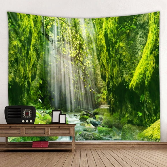 Tapicería de pared con paisaje verde y cascada, 200 x 150 cm, microtela
